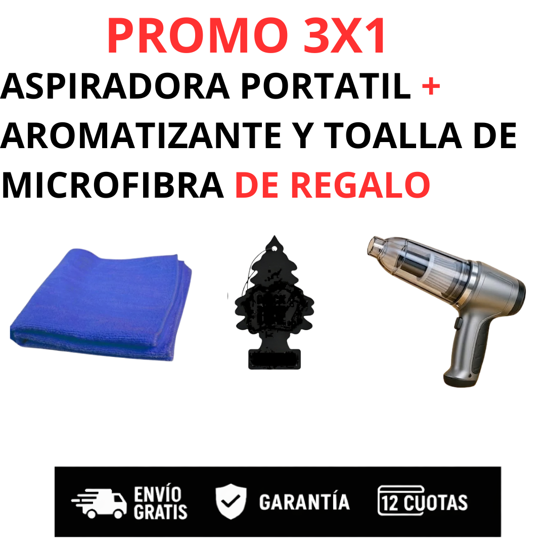 ASPIRADORA AUTOMOTRIZ + AROMATIZANTE DE REGALO